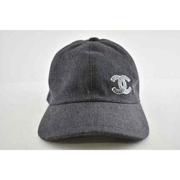 Chanel 22P Black Denim Sequin CC White Logo Baseball Cap Curved Peak Hat main image 7